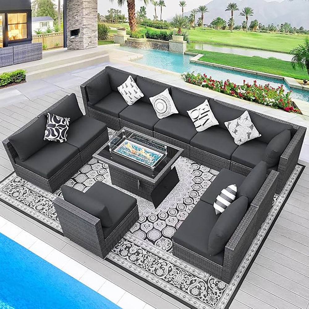BULEXYARD Grey PE Wicker Patio Furniture Sectional Conversation Sofa Set