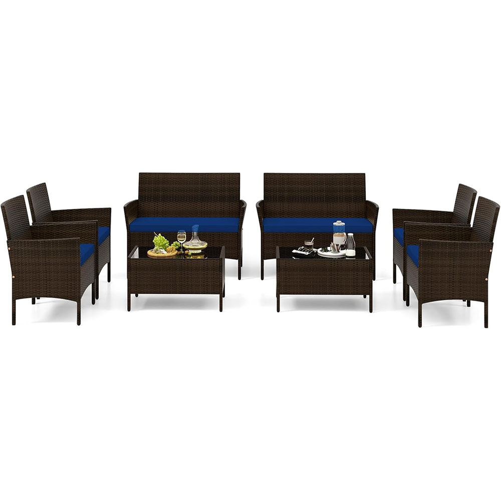 Tangkula 8-piece patio rattan reception set, outdoor wicker furniture set