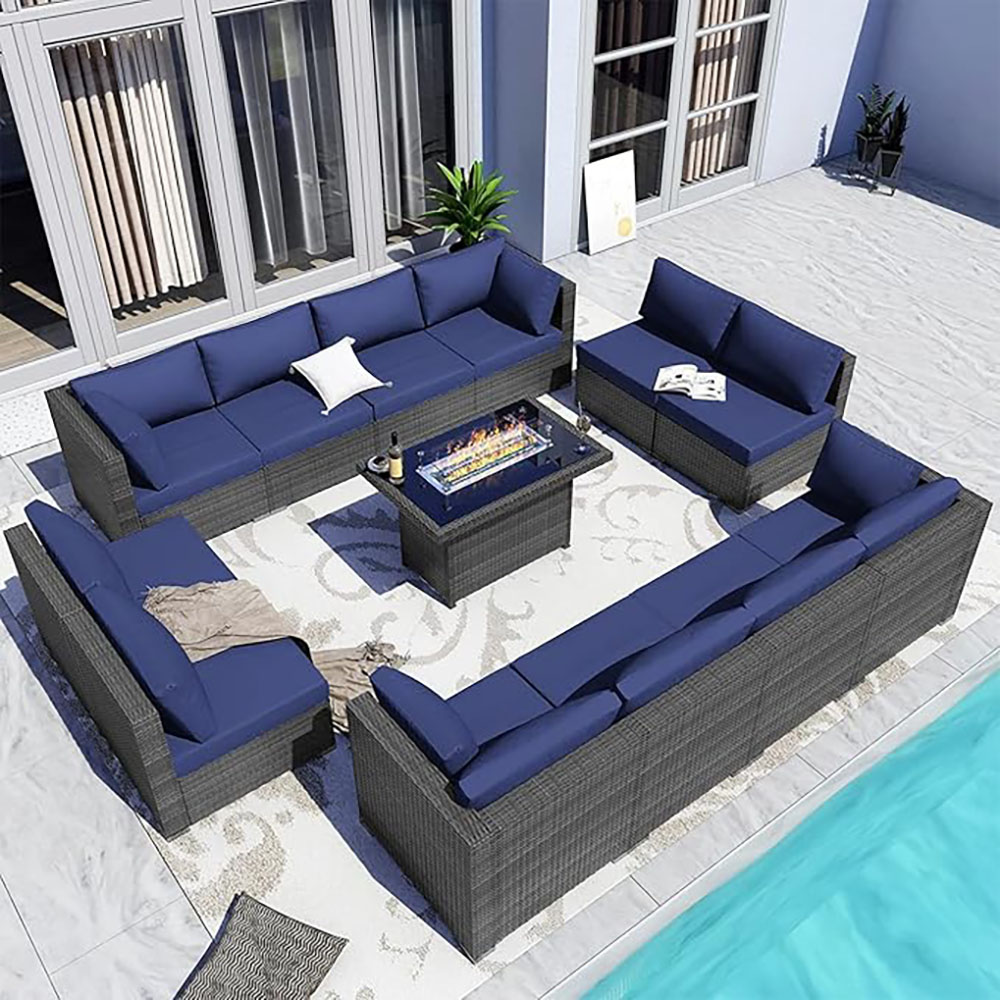 BULEXYARD Grey PE Wicker Patio Furniture Sectional Conversation Sofa Set