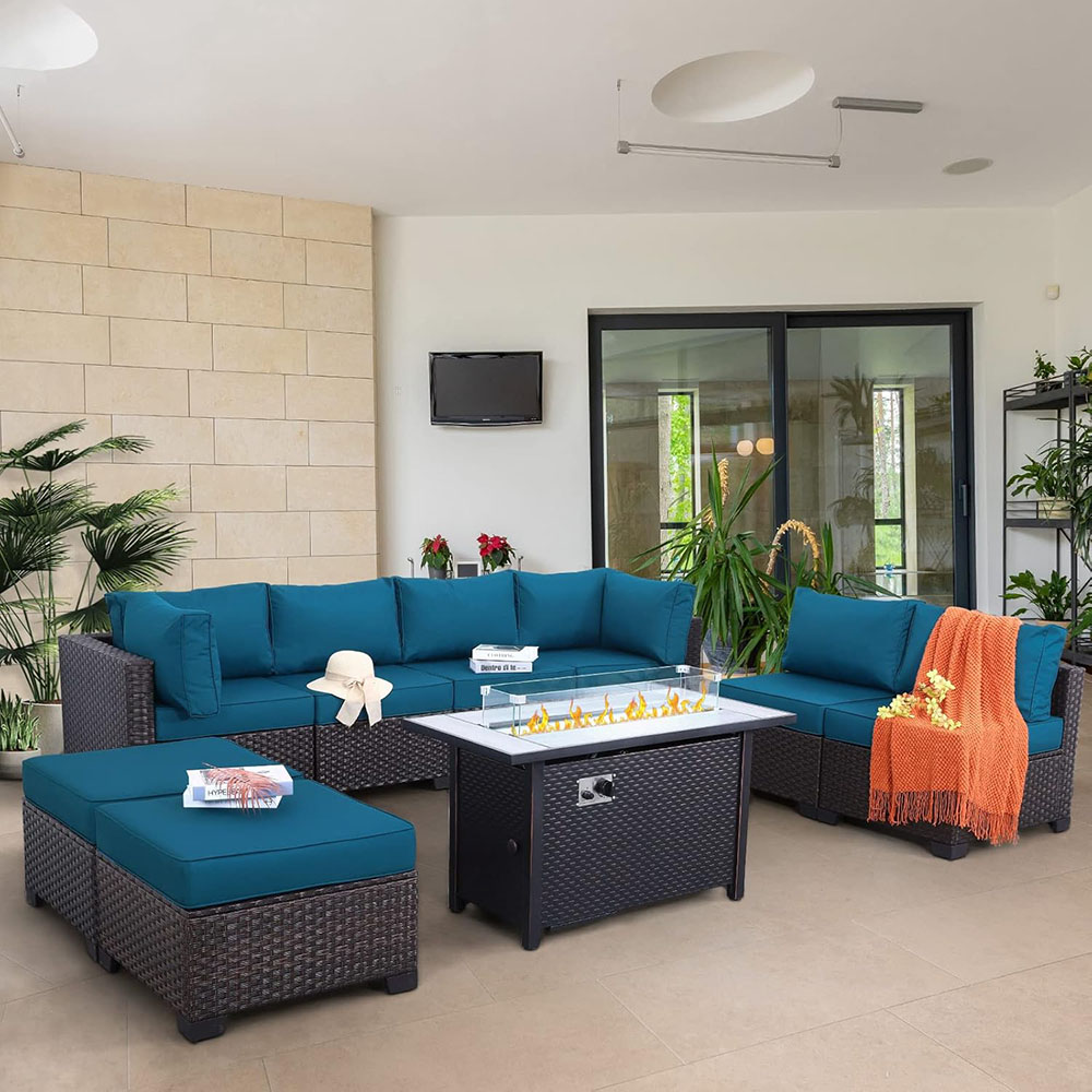 9 Pieces Wicker Patio Furniture Set Outdoor PE Rattan Sectional Conversation Sofa Set