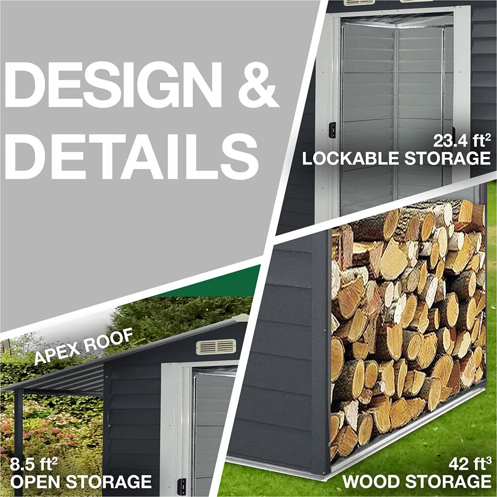 【Storage Shed】3-in-1 Multi-Use Storage Shed | Separate Firewood Storage | Open Extension | Galvanized Steel