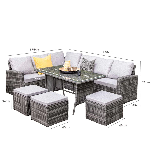 Aston Rattan Corner Sofa Set - Grey LED Cantilever Parasol - 9 Seater - Grey