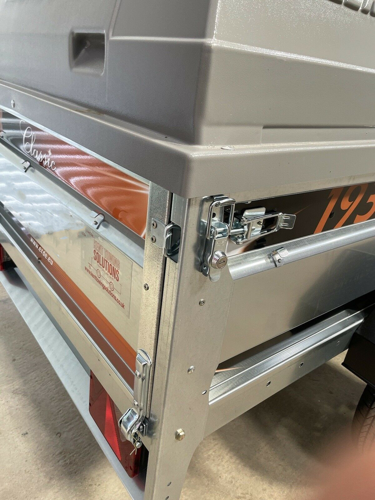 Newly assembled Erde 193 box car camper trailer with lockable ABS hard top