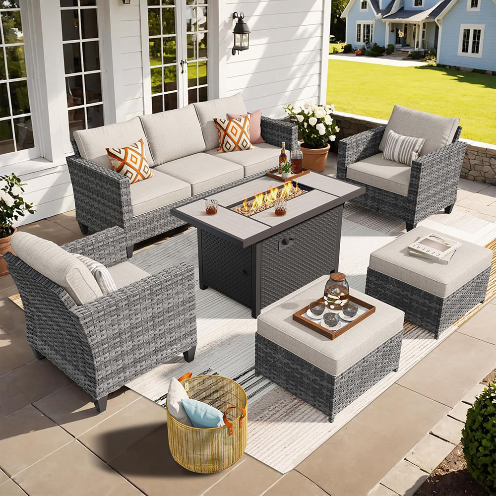ovios Patio Furniture Set, Outdoor Wicker Rattan Sofa Couch with Chairs