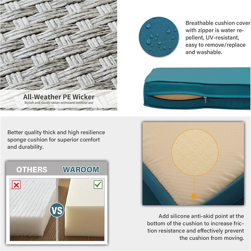 WAROOM patio furniture set 6 piece modular sofa PE rattan reception set with fire pit table