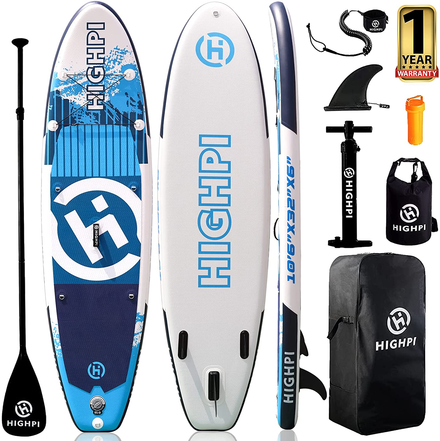 Highpi Inflatable Stand Up Paddle Boards, 10'6''/11' Ultra-Light SUP for All Skill Levels, w/Accessories Backpack, Anti-Slip Deck, Leash, Adjustable Paddle and Hand Pump, Waterproof Bag