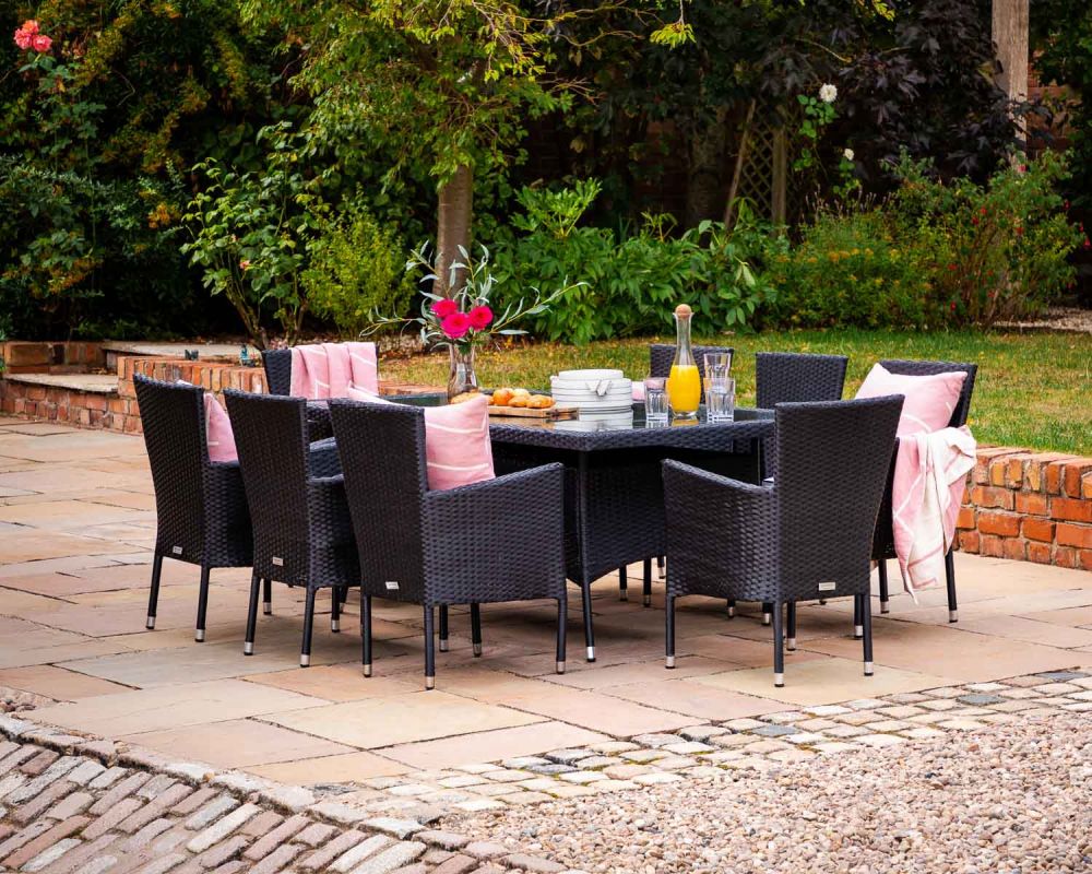 Garden Dining Table + 8 Chairs Rattan Garden Chairs and Rectangular Dining Table Set