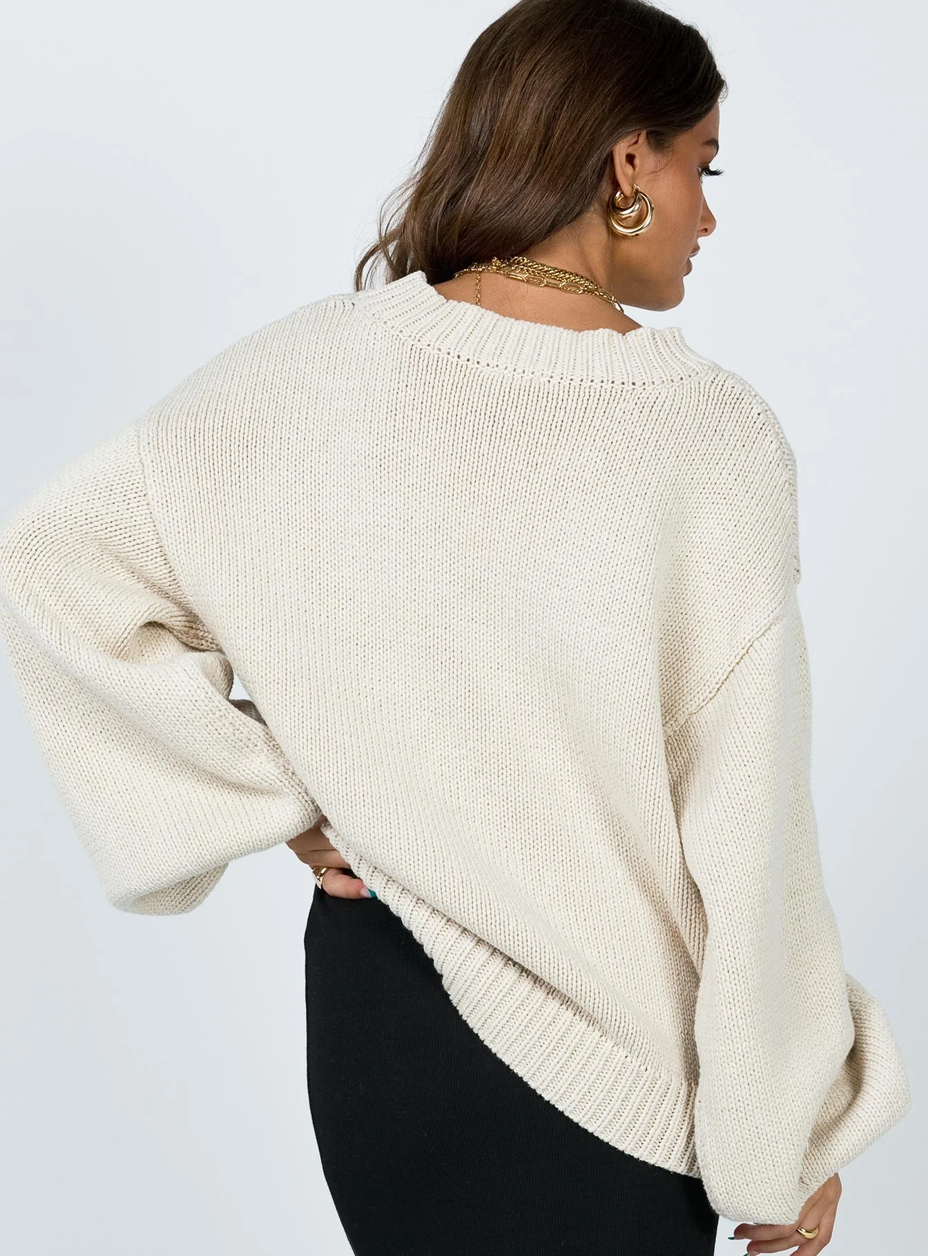 Harmony Balloon Sleeve Knit Sweater Beige