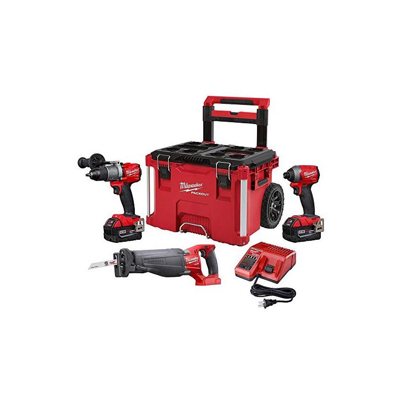 Milwaukee 2997-23SPO M18 FUEL 18-Volt Lithium-Ion Brushless Cordless Combo Kit (3-Tool) with Two 5.0 Ah Battery and PACKOUT Rolling Tool Box