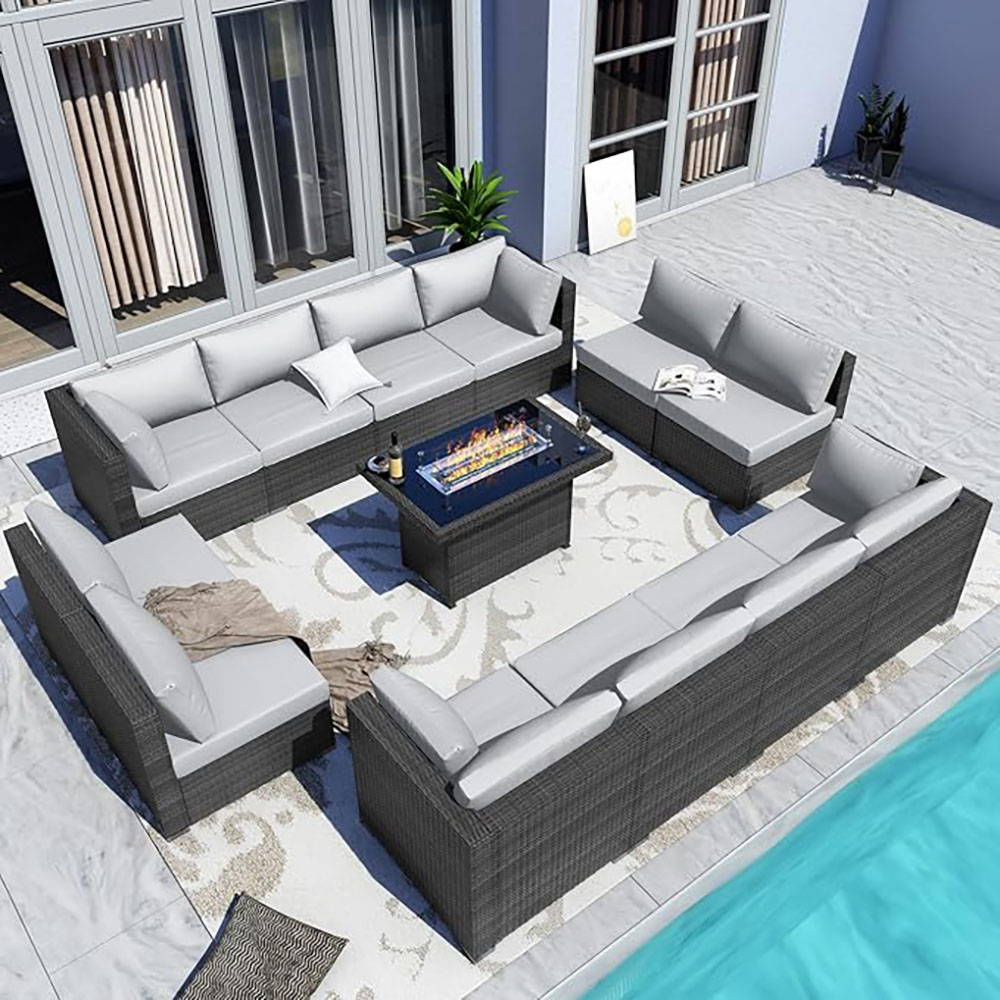 BULEXYARD Grey PE Wicker Patio Furniture Sectional Conversation Sofa Set