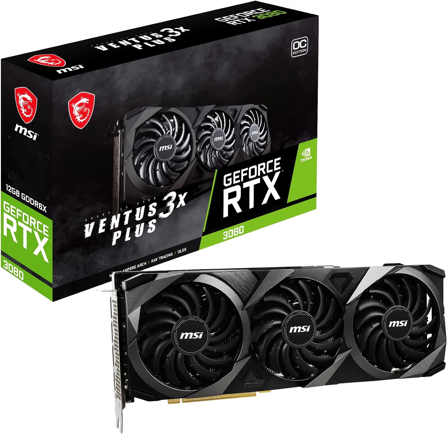 MSI GeForce RTX 3080 VENTUS 3X PLUS 12G OC LHR Gaming Graphics Card - 12GB GDDR6X, 1740MHz, PCI Express Gen 4, 384-bit, 3x DP v 1.4a, HDMI 2.1 (Supports 4K)