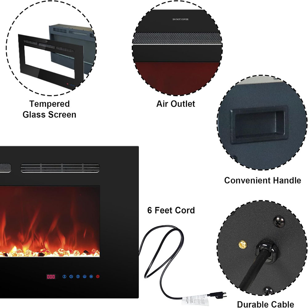 Electric Fireplace Insert Fireplace Heater with Remote Control for Indoor Use