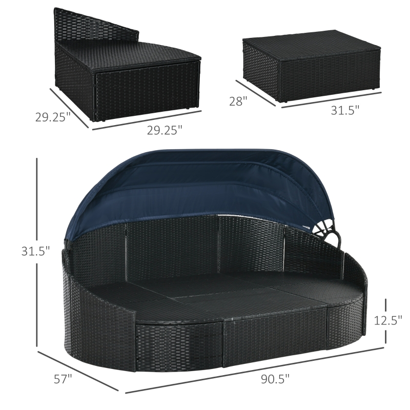 【Furniture】【BS】4 PC Patio Wicker Lounge Set, Outdoor Rattan Modular Garden Round Daybed Set