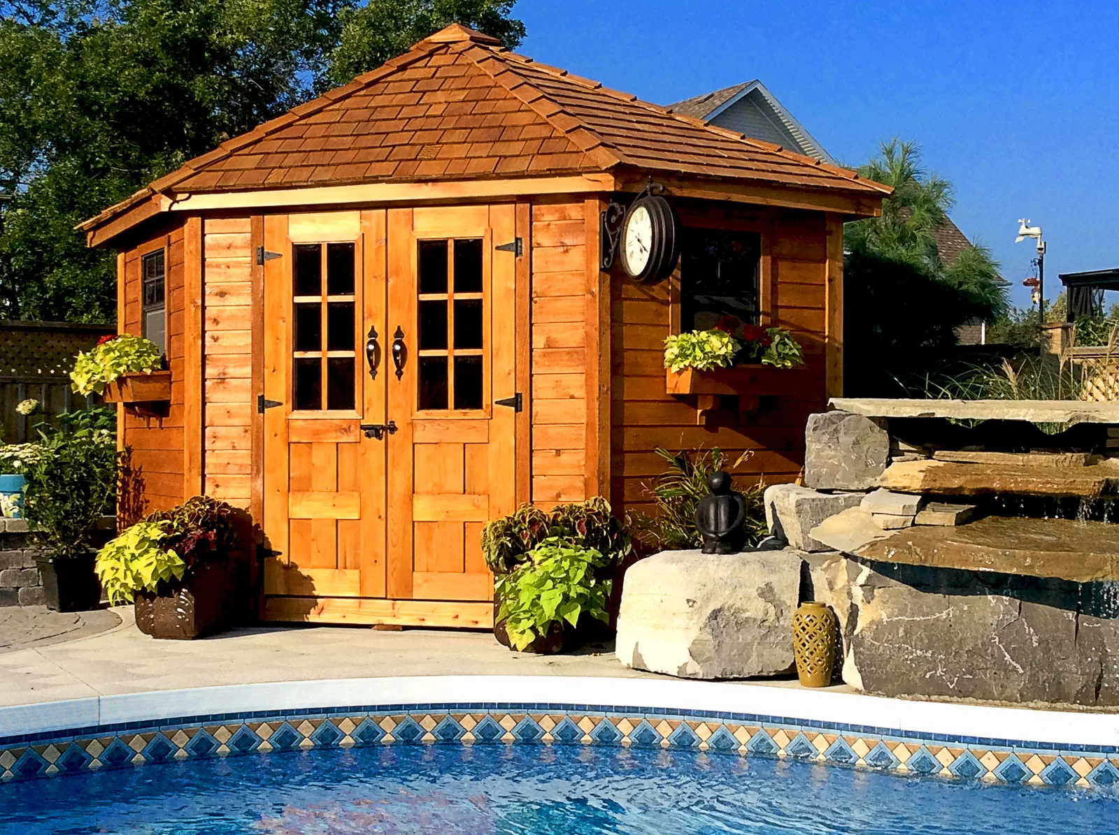 【Storage Shed】9 ft. W x 9ft. D Penthouse Cedar Wood Garden Shed with French Doors