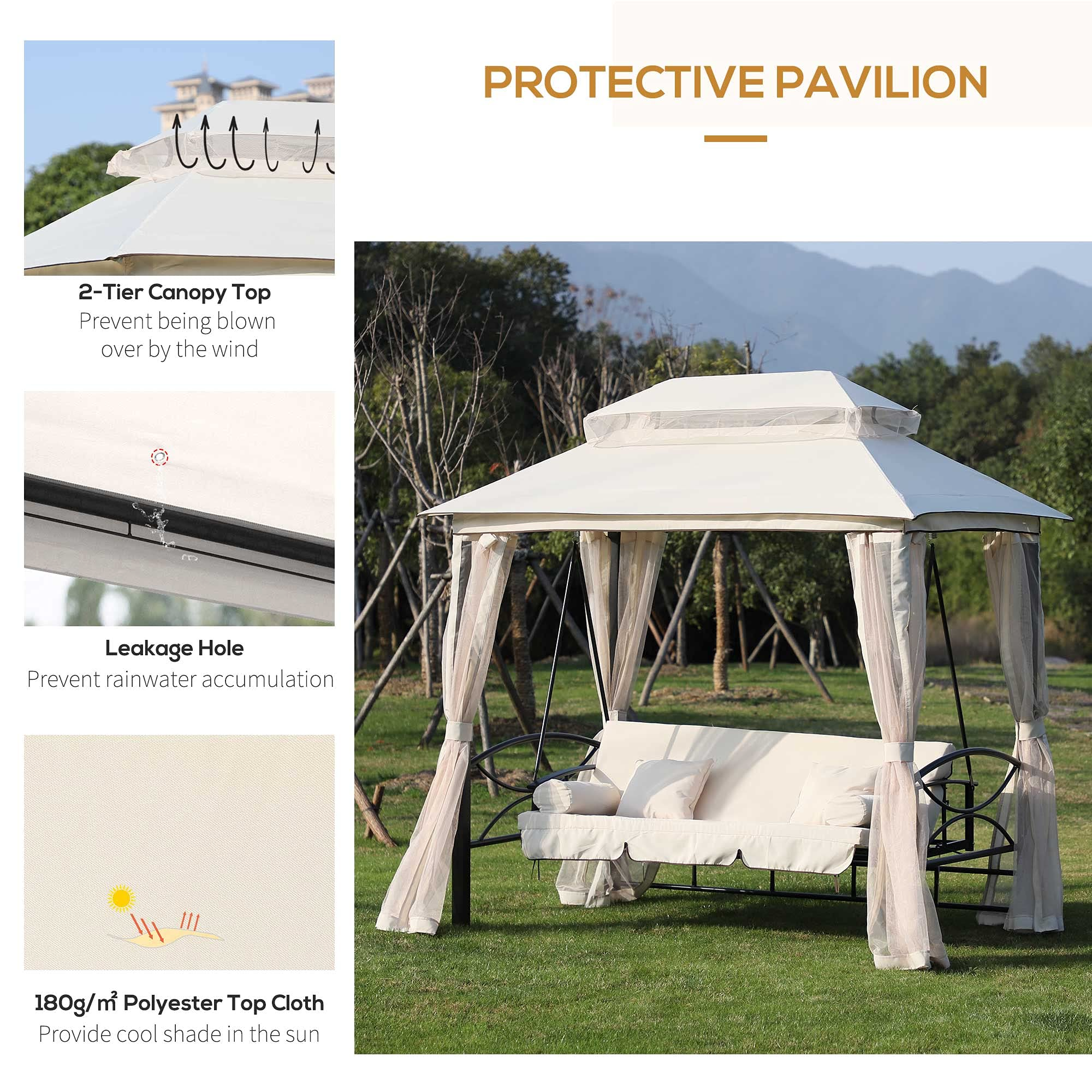 Gazebo Sofa Bed Swing Set Outdoor Terrace + Cushions
