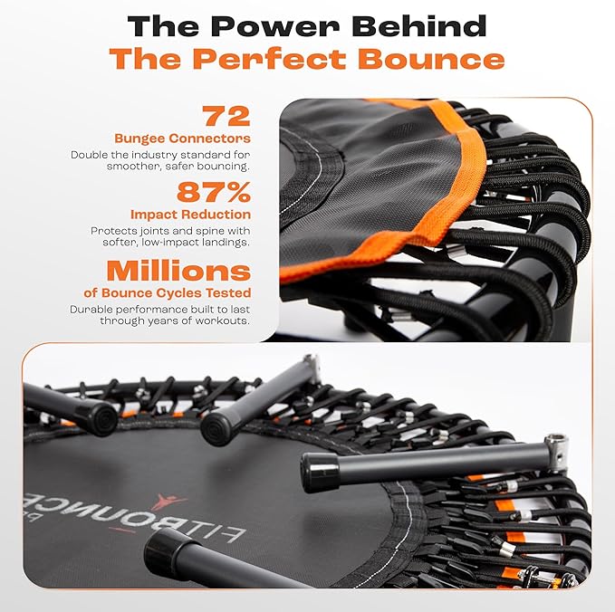 Fit Bounce Pro XL Bungee Rebounder is a Foldable Silent Orthopaedic Quality Indoor Mini Trampoline for Adults and Children DVD Extra Wide Jumping Surface Approved for Physiotherapy